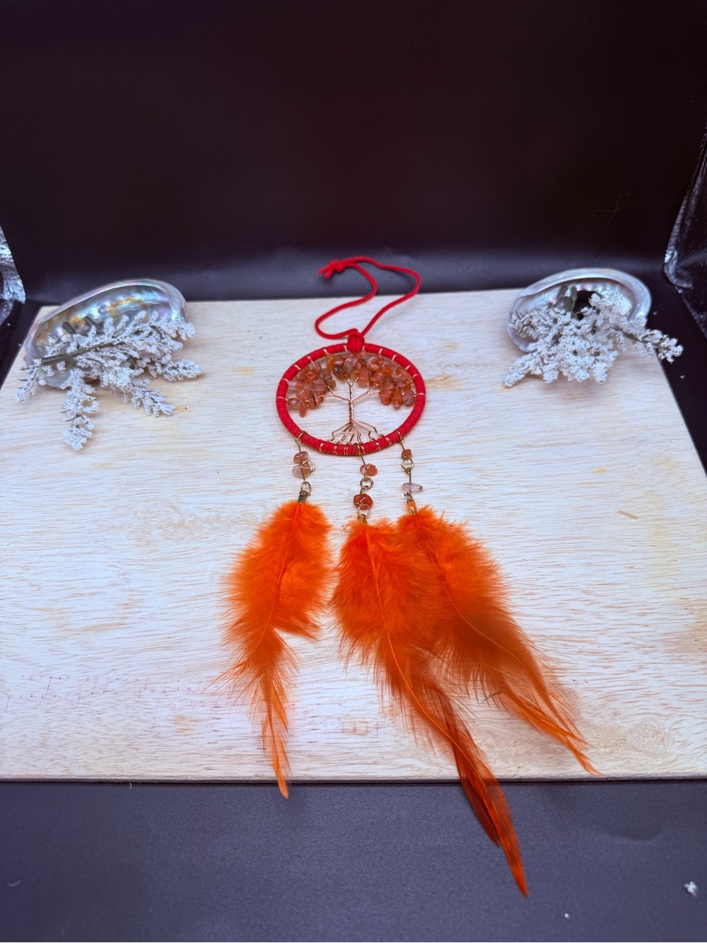 Handmade Orange Feather Dreamcatcher Wall Hanging - by Kelli